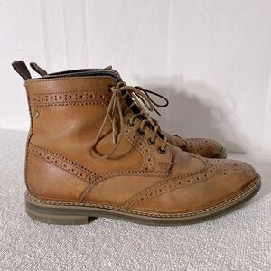 Base London Hurst Tan Leather Wingtip Lace Up Round Toe Ankle Boots 41